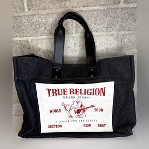 True Religion World Tour Buddha Large Denim Tote Bag/travel bag Carryall Black